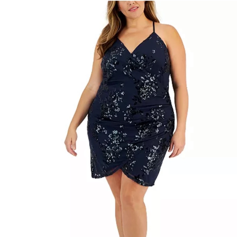 Speechless Dark Blue Sequined Tulip Dress Size 24W